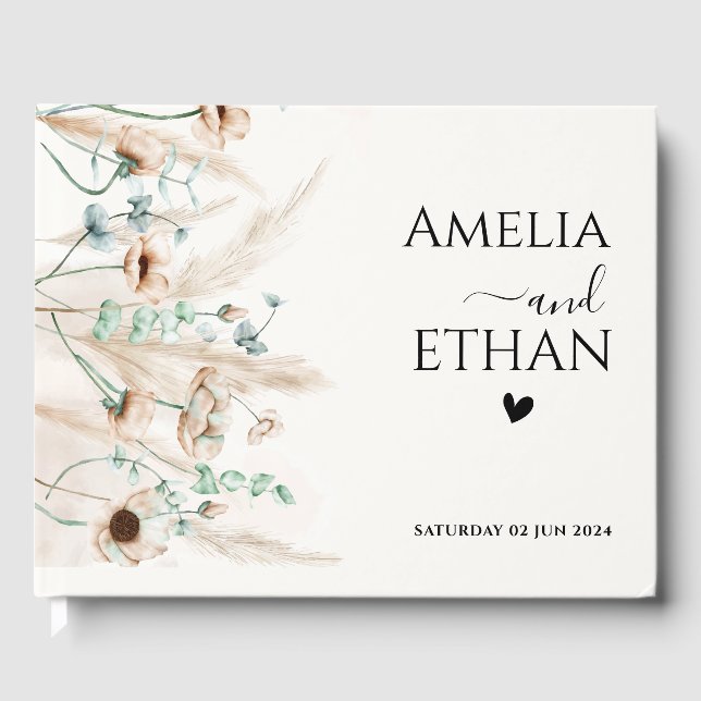 Modern Personalized weddings Boho pampas grass Guest Book (Front)