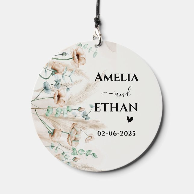 Modern Personalized weddings Boho pampas grass Wind Chime (Front)