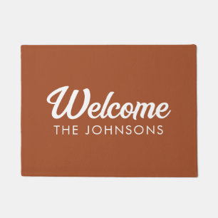 Modern Personalized Welcome Doormat   Terracotta