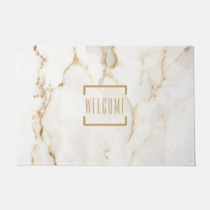 Modern Personalized Welcome Gold Effect Marble Doormat