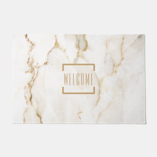 Modern Personalized Welcome Gold Effect Marble Doormat