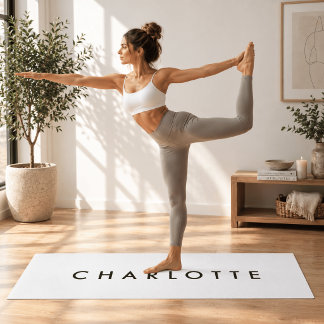 Modern Personalized White Name Yoga Mat