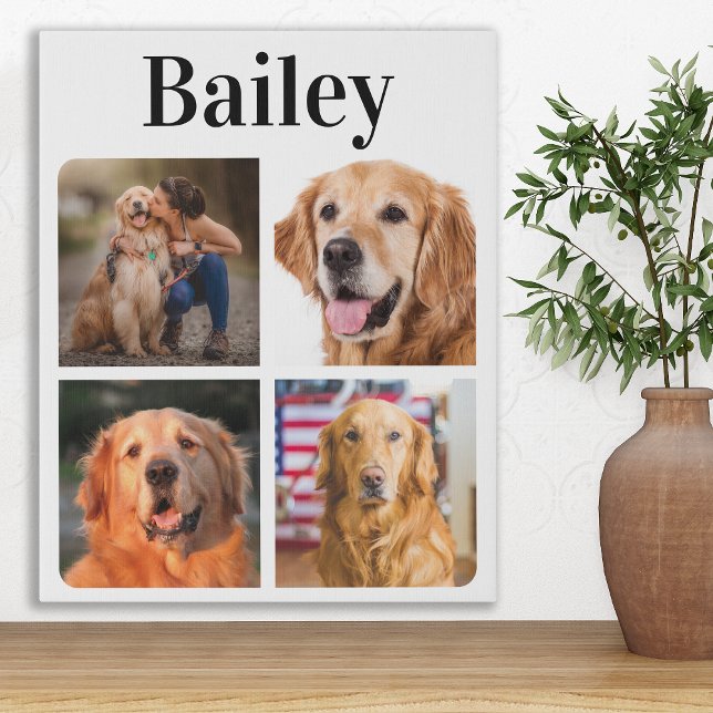 Modern Pet 4 Picture Collage Personalize Dog Lover Faux Canvas Print (Creator Uploaded)