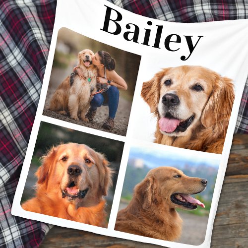 Modern Pet 4 Picture Collage Personalize Dog Lover Fleece Blanket