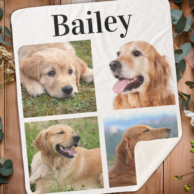 Modern Pet 4 Picture Collage Personalize Dog Lover Sherpa Blanket (Creator Uploaded)