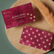Modern Pet Care Services Red Velvet Business Card