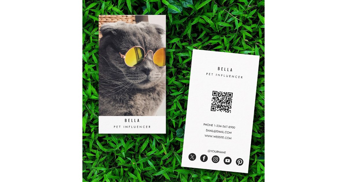 Modern Pet Cat Influencer Photo QR Code Business Card | Zazzle