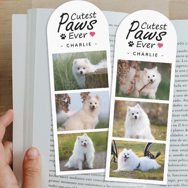 Modern Pet Cutest Paws Ever Script Photo Collage Bookmarks (Creator Uploaded)