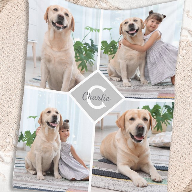 Modern Pet Dog 4 Photo Collage Fleece Blanket (Creator Uploaded)