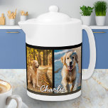 Modern Pet Dog 4 Photo Collage Teapot<br><div class="desc">Create a photo collage teapot with four favorite photos of your dog, which will appear in a gallery format, wrapped around the teapot's sides. Personalize with your pet's name, which will appear in elegant white typography on both sides of the teapot. Your pictures will be upon a black background, while...</div>