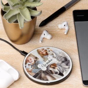 Modern Pet Dog Bone Three Photo Collage Keepsake Wireless Charger
