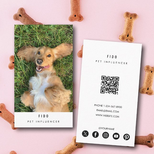 Modern Pet Dog Influencer Photo QR Code  Business Card (Modern Pet Dog Influencer Photo QR Code Business Card)