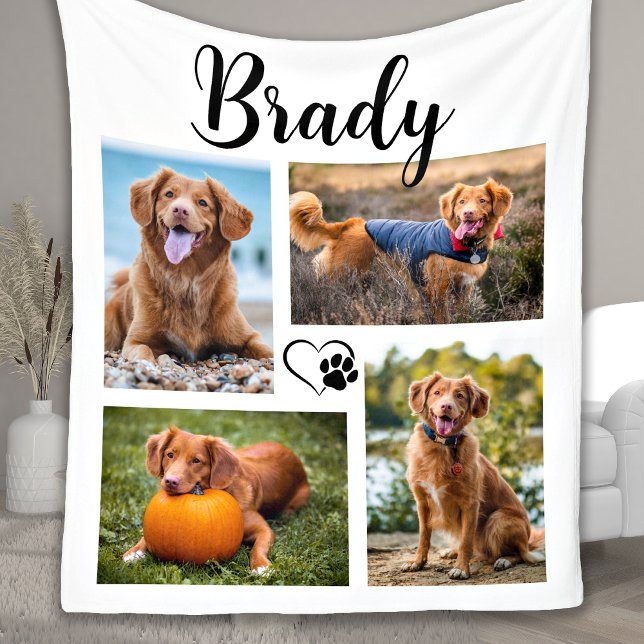 Modern Pet Dog Lover Customize 4 Photo Collage Fleece Blanket (Creator Uploaded)