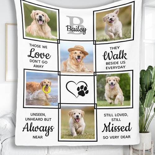 Modern Pet Dog Memorial Gift Personalized 6 Photo Fleece Blanket