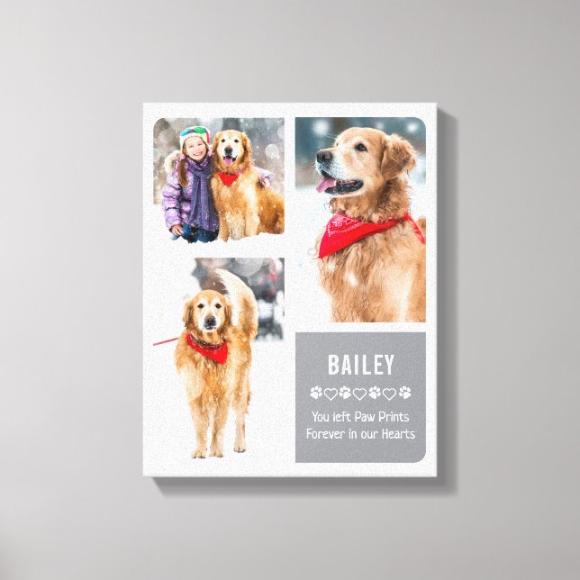 Modern Pet Dog Memorial Keepsake Photo Collage Canvas Print (Front)