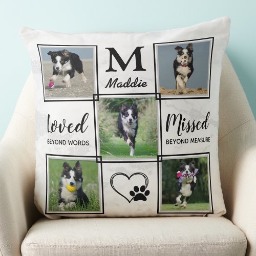 Modern Pet Dog Memorial Personalized Photo Collage Throw Pillow