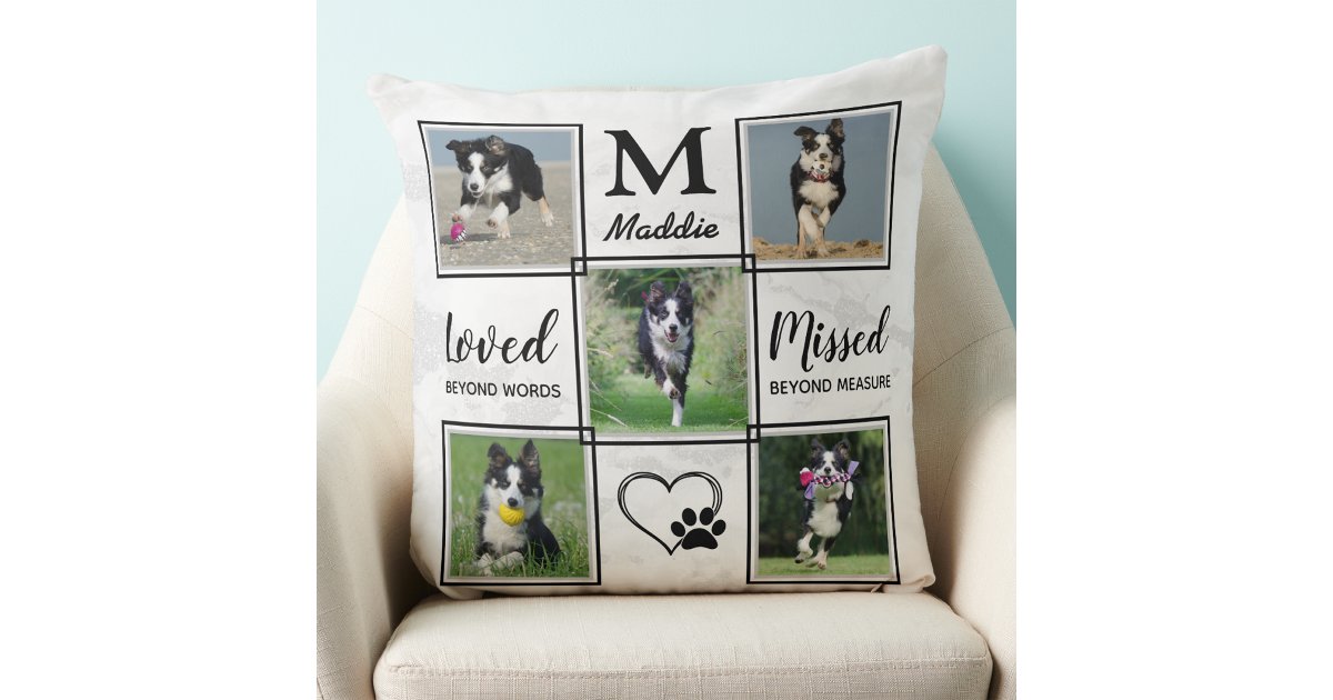 Modern Pet Dog Memorial Personalized Photo Collage Throw Pillow | Zazzle