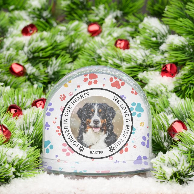 Modern Pet Dog Paw Print Memorial  Snow Globe (Christmas)
