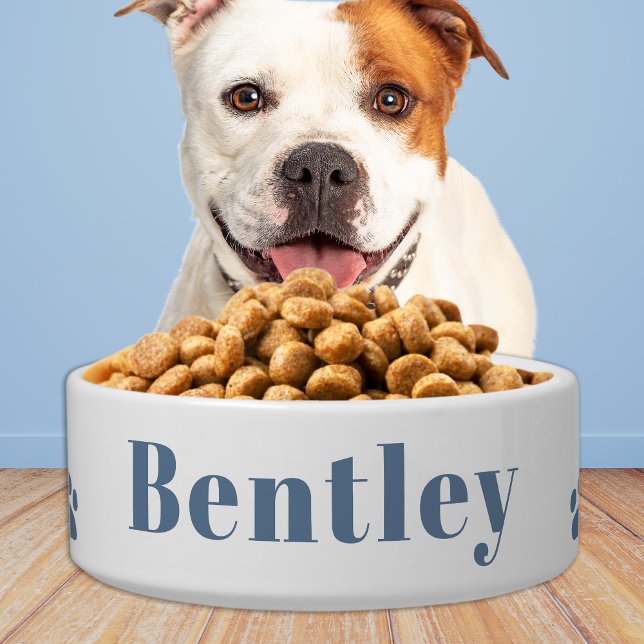 Modern Pet Dog Personalized Dusty Blue Food Water Bowl (Creator Uploaded)