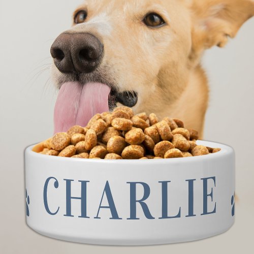 Modern Pet Dog Personalized Dusty Blue Food Water Bowl