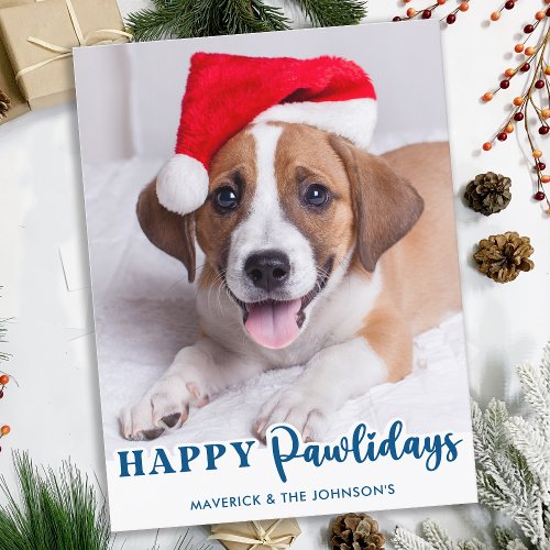 Modern Pet Dog Personalized Photo Happy Pawlidays Holiday Postcard