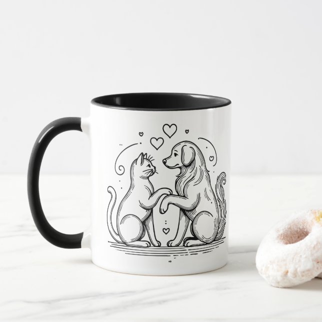Modern Pet Friendship Line Art Mug (With Donut)