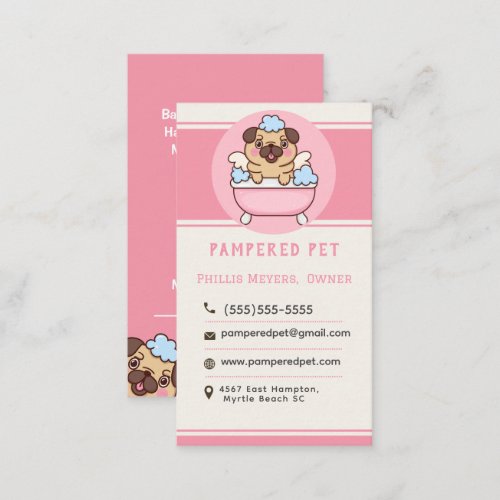 Modern Pet Grooming Pink Custom Business Card