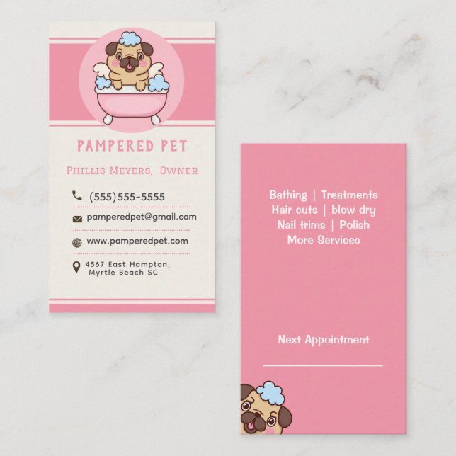 Modern Pet Grooming Pink Custom Business Card (Front/Back)