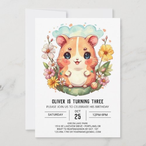 Modern Pet Hamster Birthday Invitation