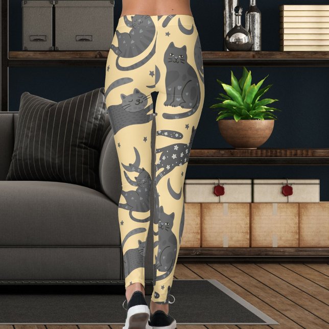 Modern Pet Lover Beige And Grey Kitten Cat Pattern Leggings (Creator Uploaded)