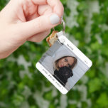 Modern Pet Memorial 2 Photo & Quote Keychain<br><div class="desc">Modern Pet 2 (two) Photo memorial keychain. Design features two photographs of your pet,  the text 'loved beyond words on the front',  'missed beyond measure on the reverse',  their name and Year. All text is easy to customize using the template provided.</div>