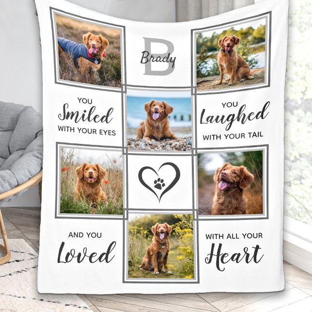 Modern Pet Memorial Custom Dog Photo Collage Fleece Blanket (Creator Uploaded)