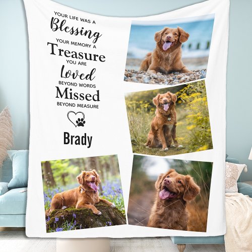 Modern Pet Memorial Dog Photo Collage Fleece Blanket