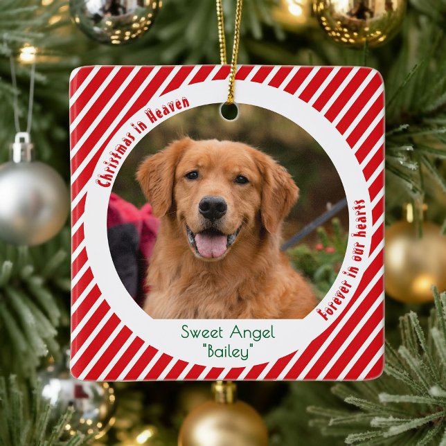 Modern Pet Memorial Keepsake Dog Photo Christmas Ceramic Ornament (Creator Uploaded)