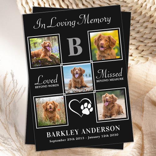 Modern Pet Memorial Personalized 5 Photo Collage Thank You Card