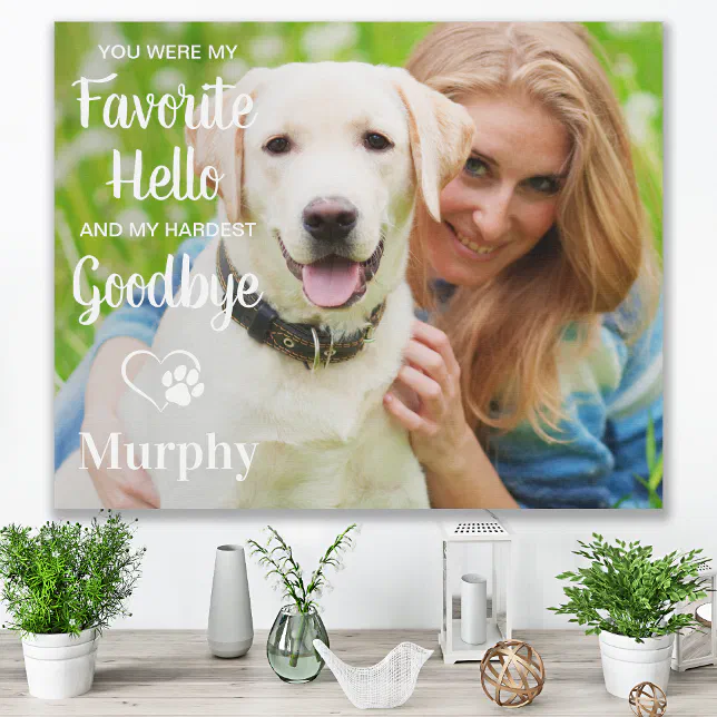Modern Pet Memorial Personalized Dog Photo Faux Canvas Print | Zazzle