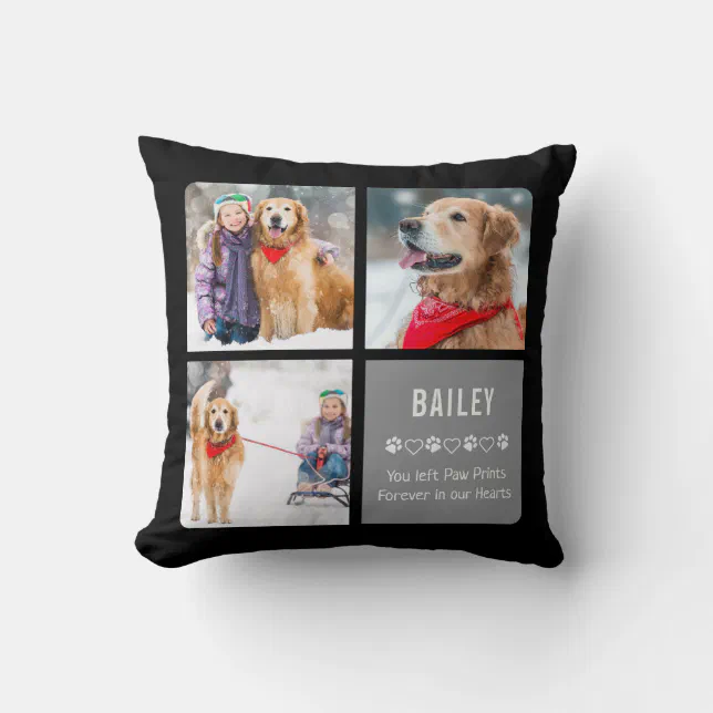 Modern Pet Memorial Pet Loss Gift Photo Collage Throw Pillow | Zazzle