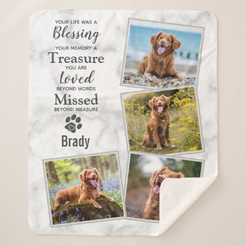 Modern Pet Memorial Pet Loss Photo Collage Dog Sherpa Blanket