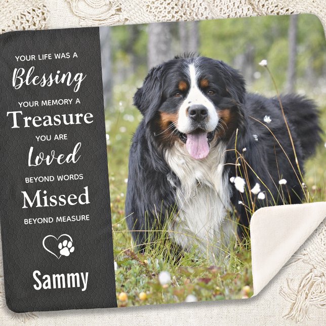 Modern Pet Memorial Sympathy Gift Dog Photo Sherpa Blanket (Creator Uploaded)