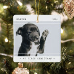 Modern Pet My First Christmas 2 Photo Ceramic Ornament<br><div class="desc">Modern Pet 2 (two) Photo Christmas ceramic ornament. Design features two photographs of your pet (dog,  cat,  rabbit etc),  the heading 'My First Christmas',  their name and Year. All text is easy to customize using the template provided.</div>