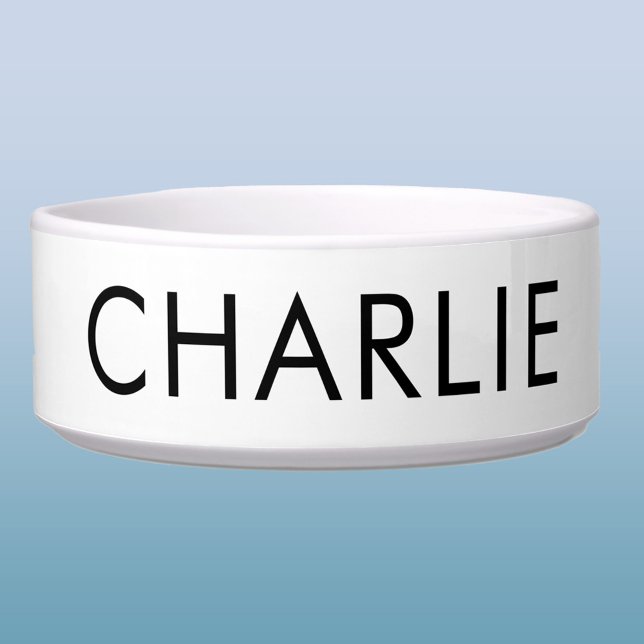 Modern Pet Name Personalized Bowl (Simple modern typography personalized pet name dog or cat food bowl)