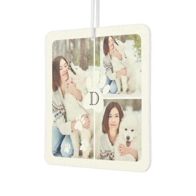 Modern Pet Paw Print Monogram Four Photo Collage Air Freshener (Left)