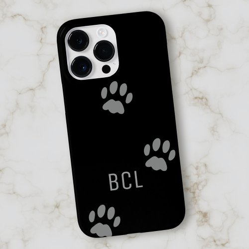 Modern Pet Paw Prints Monogram Custom Black Case_Mate iPhone 14 Pro Max Case