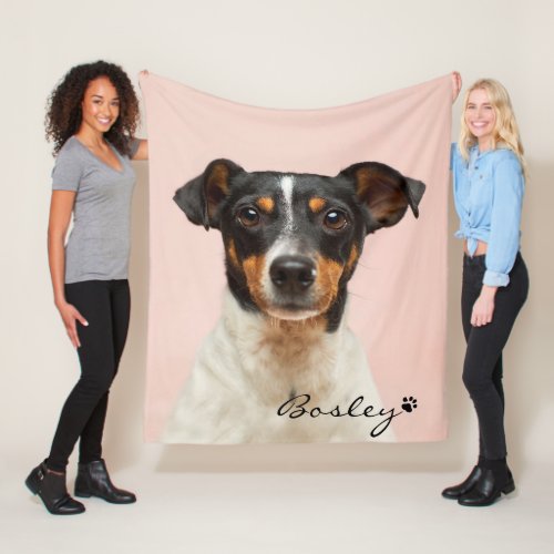 Modern Pet Photo Add Your Name Paw Print Fleece Blanket