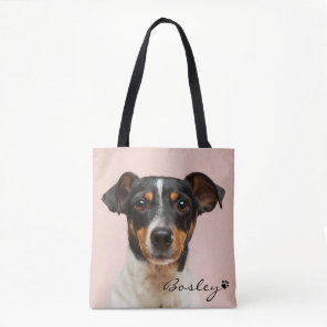 Modern Pet Photo Add Your Name Paw Print Tote Bag