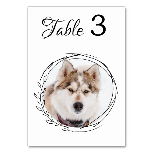 Modern Pet Photo Black White Botanical Wedding Table Number