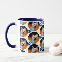 Modern Pet Photo Blue Paw Print Pattern Mug