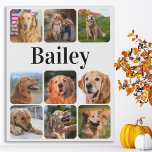 Modern Pet Photo Collage Personalized Dog Lover  Faux Canvas Print<br><div class="desc">Celebrate your best friend with a custom pet photo collage canvas print. Whether you have a new puppy, or to memorialize all the special moments thru each year, every pet deserves a personalized pet photo canvas ! Our dog photo canvas has 9 photos, bold monogram name to personalize .See 'personalize...</div>