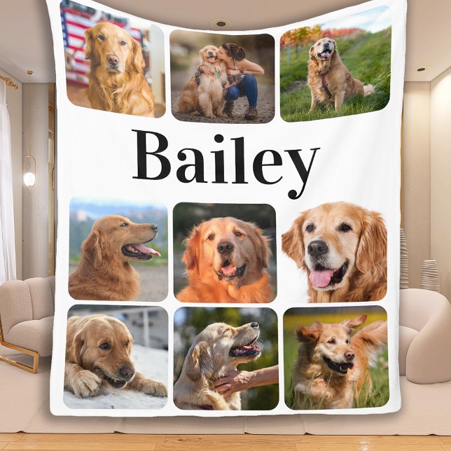 Modern Pet Photo Collage Personalized Dog Lover Fleece Blanket (Creator Uploaded)