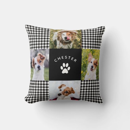 Modern Pet Photo Collage Vichy Plaid Dog Cat Quilt Throw Pillow